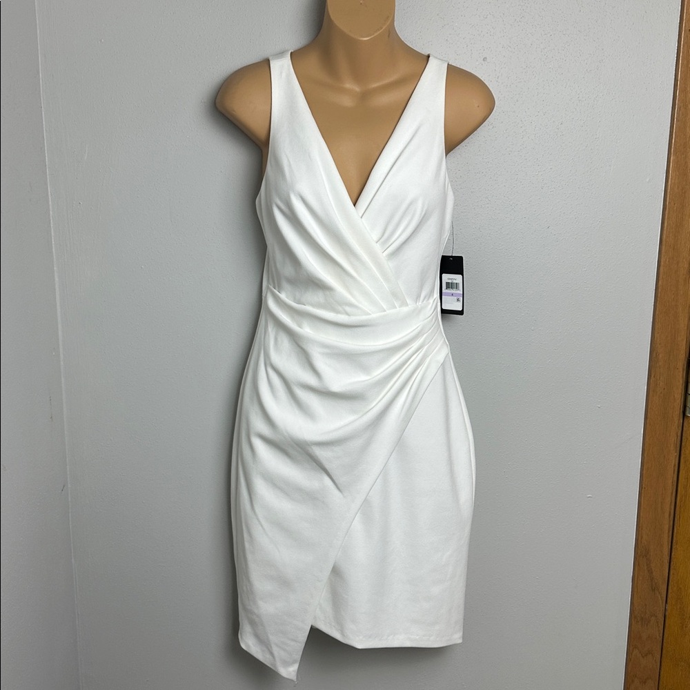 Guess Origami Asymmetrical Faux Wrap White Sheath Dress